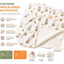 Ens Group Avm %100 Pamuk Müslin Bebek Battaniyesi Çift Katlı Waffle Dokulu Tavşan Desenli Çok Amaçlı Örtü