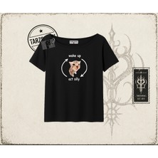 Tarzsokak Unisex Wake Up Act Silly Kadın Kayık Yaka Tişört Beyaz