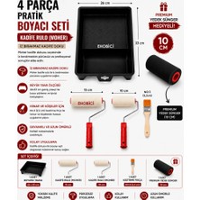 Ehobici 4 Parça Pratik Boyacı Seti Kadife Rulo (Moher) - Premium Yedek Sünger Hediyeli