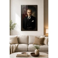 Atatürk Portre Baskılı Cam Tablo – Türk Bayraklı Uv Baskı Duvar Dekoru