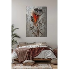 Lale Çiçeği Baskılı Cam Tablo – Mermer Zeminli Modern Floral Duvar Dekoru