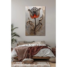 Lale Çiçeği Baskılı Cam Tablo – Kabartma Efektli Modern Floral Duvar Dekoru