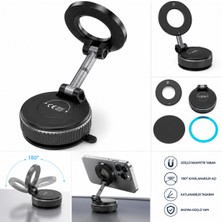 Araç Içi Manyetik Telefon Tutucu Vakumlu Güçlü Mıknatıslı Katlanabilir 360° Döner Torpido ve Cam Telefon Standı