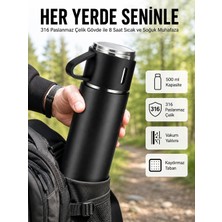 Armüz Termos Seti 3'lü Bardak Seti Isı Dayanıklı Siyah Paslanmaz Çelik Vakumlu