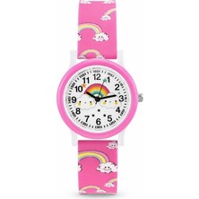 Saattino Kız Çocuk Pembe Silikon Kordon Analog Kol Saati Gökkuşağı Desenli ST-304430