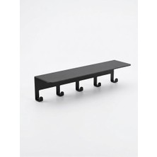 Maxi Trendy Yapışkanlı Metal Banyo Rafı 5 Kancalı Duvar Rafı Organizer Dekoratif Raf Siyah Paslanmaz Duvar Rafı Havluluk Askılık Banyo Mutfak Çok Amaçlı Raf