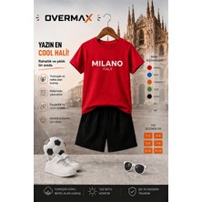 Overmax Milano Baskılı Çocuk Takım – Tişört & Şort 2’li Kombin | 1-12 Yaş Trend Yazlık Takım