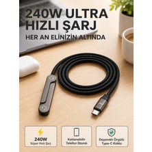 Najmaddin Karg Örgülü 240W Type-C Katlanabilir Telefon Standlı Şarj Kablosu Najmaddin