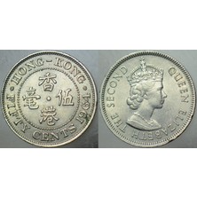 Banknoting Hong Kong 50 Cent 1964 Ingiltere Hakimiyeti Kraliçe Iı. Elizabeth 23,6 Mm. Çilaltı.