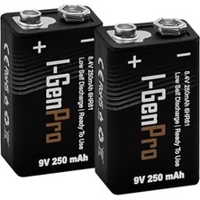 Maxi Trendy I-Gen Batteries Pro 6HR61 9V 250 Mah Şarj Edilebilir 9 Volt Pil Ni-Mh Şarjlı Pil (2'li Paket)