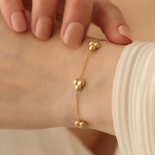 Nox Jewelry 14 Ayar Altın Kaplama 925 Ayar Gümüş Üç Top Detaylı Zincir Bileklik - CB00121