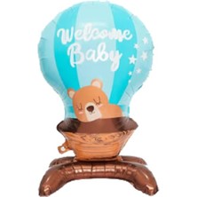 Lotus Party Ayıcılı Welcome Baby  Folyo Balon Mavi Bulutlu