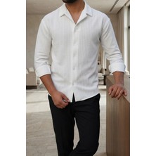 Mencod Erkek Likralı Örme Dokulu Regular Fit Casual Gömlek – Beyaz