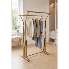Dekohop Elbise Askı Stand Gold Renk Kaplama Çift Yönlü Butik Orta Standı ve Askısı V Model