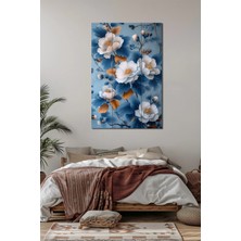 Çiçek Baskılı Cam Tablo – Mavi Beyaz Floral Desenli Şık Dekoratif Duvar Tablosu