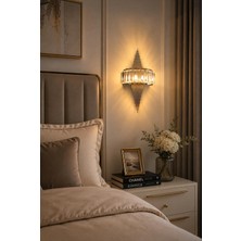 Elizim Home Lighting Modern Kristal Krom LED Duvar Apliği 45X15 cm Elektrikli & Pilli Salon Yatak Odası Antre Koridor Luxury