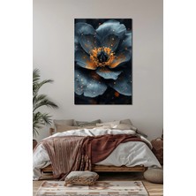 Siyah Çiçek Baskılı Cam Tablo – Altın Detaylı Modern Floral Dekoratif Duvar Tablosu