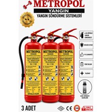 Metropol Yangın 3 Adet 6 kg Köpüklü (Foam) Yangın Söndürme Sistemleri Yangın Tüpleri Askı Aparatı Hediyeli