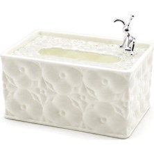 EkoAlışverişDünyam 18.4X12.5X9CM Beyaz Yaylı Masaüstü Dekoratif Dikdörtgen Peçetelik (5510)