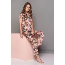 Obje Kadın Yaprak Desen Önü Düğmeli Pijama Takım