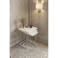 Eryalux Home 3'lü Kare Zigon Sehpa (Gümüş-Beyaz)