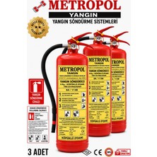 Metropol Yangın 3 Adet 6 kg Köpüklü (Foam) Yangın Söndürücü Yangın Söndürme Tüpü Levha Hediyeli