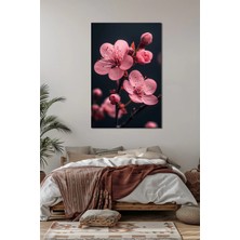 Pembe Çiçek Baskılı Cam Tablo – Minimal Sakura Dalı Dekoratif Duvar Tablosu