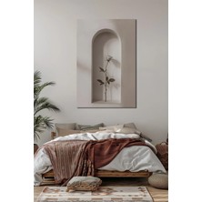 Minimalist Gül Baskılı Cam Tablo – Niş Içinde Beyaz Gül Modern Duvar Dekoru