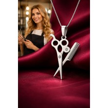 Voyage Accessory Paslanmaz Çelik Uzun ve Sallantılı Unisex Stil Zirkon Taşlı Kuaför Makas Tarak Kolye