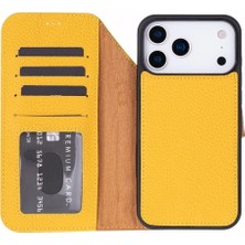 Eco Lounge Apple iPhone 17 Pro Max Için, Hakiki Deri, El Yapımı Cüzdanlı Kılıf, Magsafe ile Uyumlu, Iç Yüzeyi Kadife, Limon Sarı