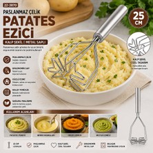 EkoAlışverişDünyam Kalp Şekil Çap: 9cm Krom SAPLI=12CM Metal Patates Ezici Toplam Uzunluk: 26CM (5510)