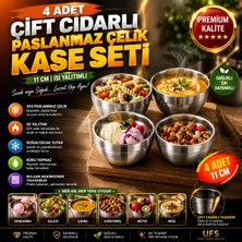 Ufak Tefek Şeyler 4 Adet Çift Cidarlı Paslanmaz Çelik Kase Seti 11 cm Isı Yalıtımlı Soğuk Sıcak Tutan Dondurmalık Meze Kasesi