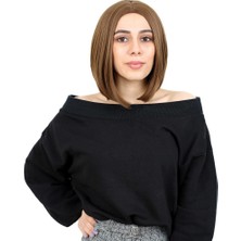 TeknoKapsül Kahkülsüz Düz Kısa Fiber Sentetik Peruk - Kumral