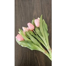 Omelas Yapay Çiçek Islak Lale Islak Dokulu Lale Demet 30 Cm. Pembe. 7 Dallı. ( 4 Çiçek 3 Tomurcuk)