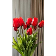 Omelas Yapay Çiçek Islak Lale Demet Islak Dokulu Kaliteli Kırmızı 45 Cm. 7 Dallı. ( 4 Çiçek 3 Tomurcuk)