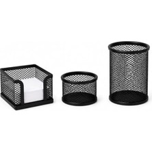 Hakay 3 Parçalı Metal Masaüstü Organizer Seti, Kalemlik ve Notluk ile