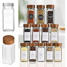 Hakay 12'li Bambu ve Akasya Kapaklı Cam Baharatlık Seti, 120 ml