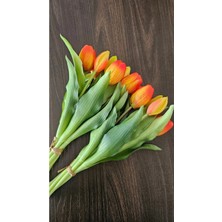 Omelas Yapay Çiçek Islak Lale Turuncu 30 Cm. Islak Dokulu Turuncu Lale 7 Dallı. ( 4 Çiçek 3 Tomurcuk)