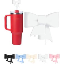 Hakay 1 Adet Silikon Pipet Kapağı – Stanley Quencher ile Uyumlu 10 mm Pipetler Için – Toz Koruyucu, Fiyonklu Tasarım – Beyaz Renk