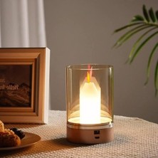 Hakay Dimmerli Şarjlı Mum Alevi Efektli Masa Lambası, 3 Renk Modu