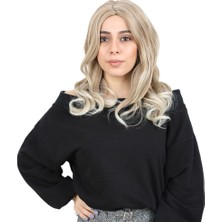 TeknoKapsül Kahkülsüz Fiber Sentetik Orta Boy Dalgalı Peruk - Karamel / Platin Röfleli