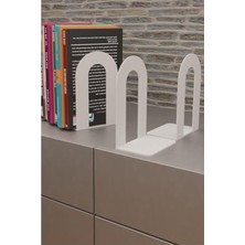 Hakay Ikili Set Metal Kitap Tutucu, Klasik Beyaz Dekoratif Tasarım