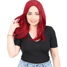 TeknoKapsül Kahkülsüz Fiber Sentetik Orta Boy Düz Peruk - Kızıl