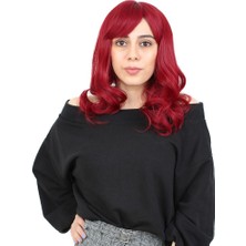 TeknoKapsül Dalgalı Perçemli Orta Boy Fiber Sentetik Peruk - Kızıl