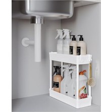 Hakay Çok Amaçlı 2 Katlı Evye Altı Düzenleyici Askılı Banyo Organizer Raf