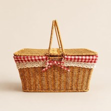 Hakay Kırmızı Ekoseli Piknik Sepeti, 39X27X18 cm Boyutlarında Taşıma Için Uygun