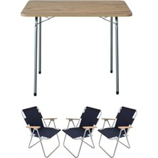Hakay 60X80 Katlanır Masa ve 3 Adet Sandalye Seti, Lacivert