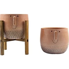 Hakay Ikili Set Surat Desenli 19 cm Toprak Saksı - Ayaksız Tasarım