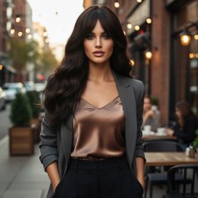 TeknoKapsül Dalgalı Perçemli Fiber Sentetik Orta Boy Peruk - Kahverengi