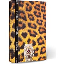 Hakay Lastikli Çizgili Kumaş Defter - Leopar Desenli Tasarım